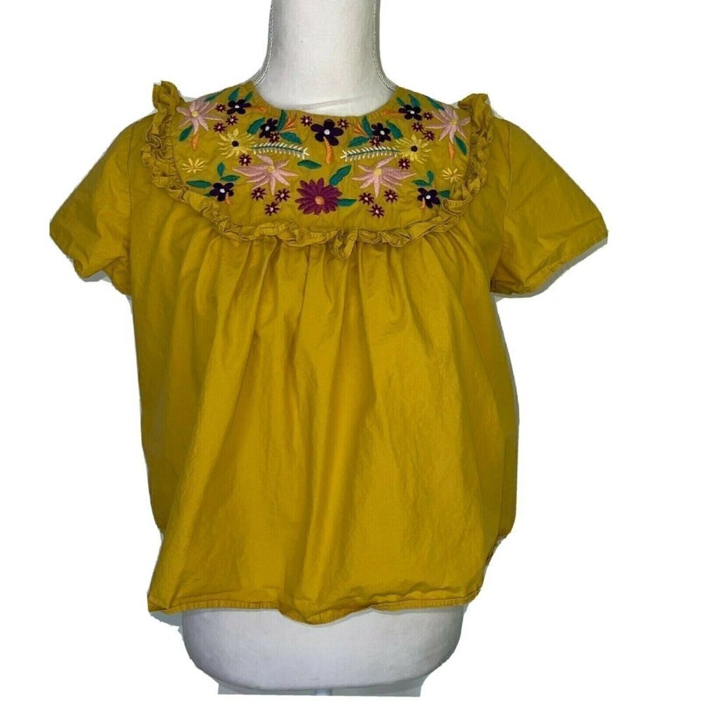 JJ’s Fairyland Baby Doll Top Womens Size Large L Mustard Embroidered NWOT New
